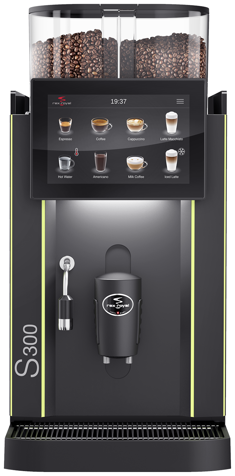 Rex-Royal S300 table-top coffee machine with twin bean hoppers and a 10.1 inch touchscreen